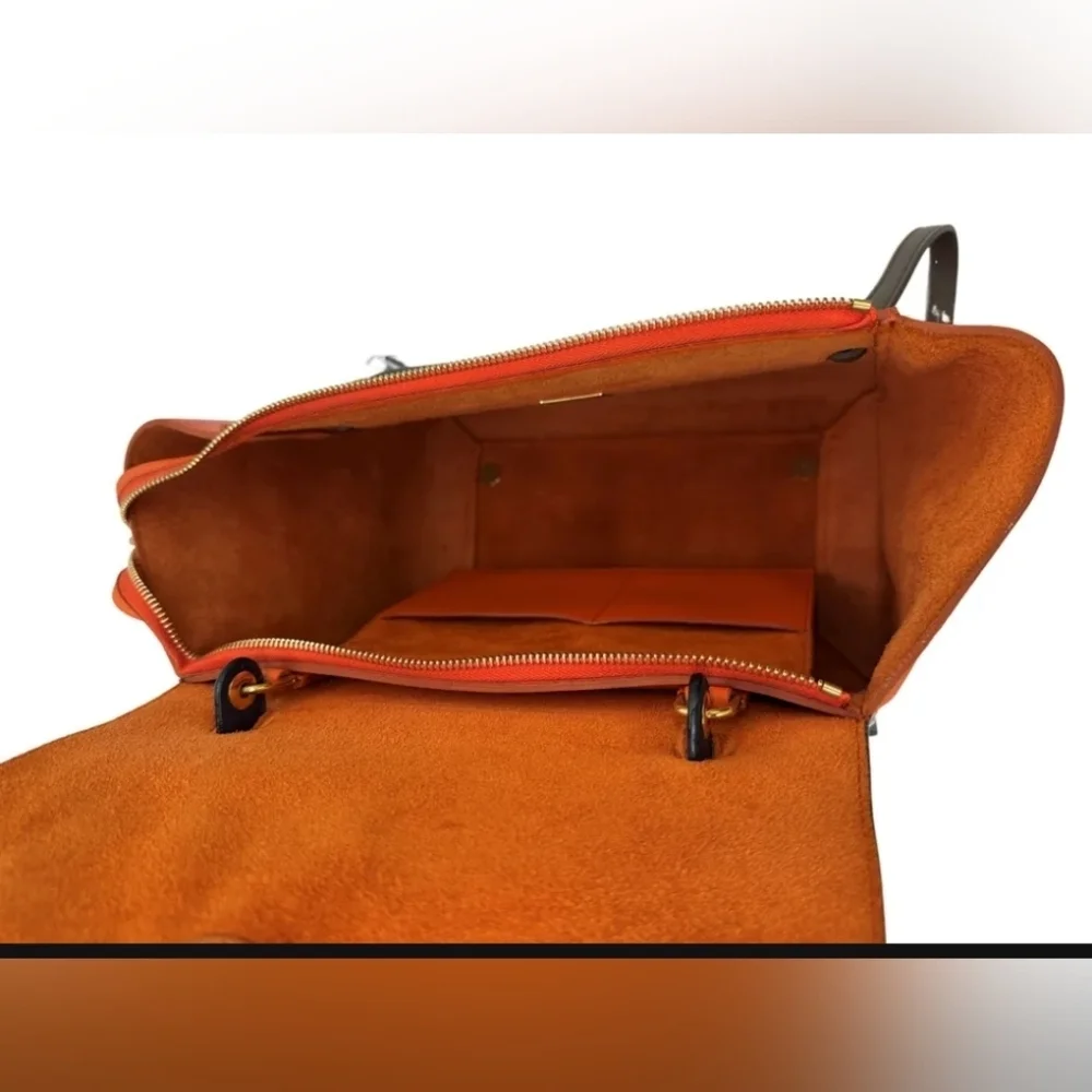 Celine Tri-Color Orange and Navy Smooth Calkskin Leather Bag with COA